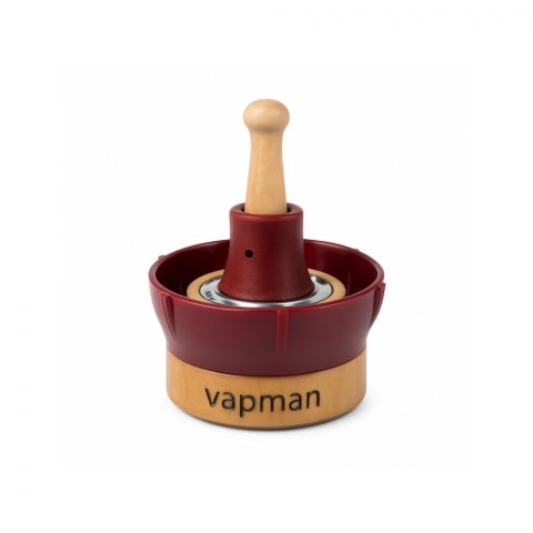 Vapman Classic RedBordeaux portable vaporizer showing the two-piece Swiss handcrafted wooden body