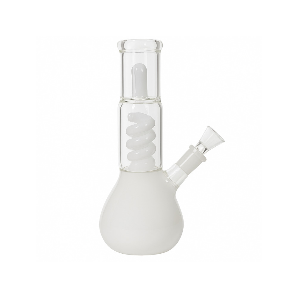 Beaker base of the Edit Collection spiral coil bong showing water reservoir volume