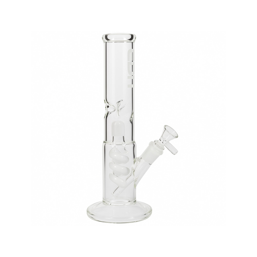 Matching male bowl slide included with the white twin spiral coil beaker bong