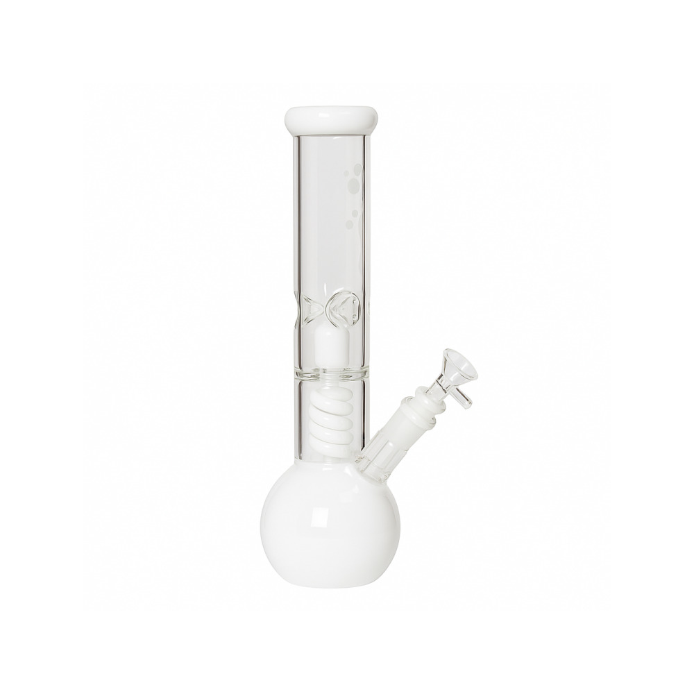 Edit Collection Basics white spiral coil beaker bong displayed from a side angle on a plain background