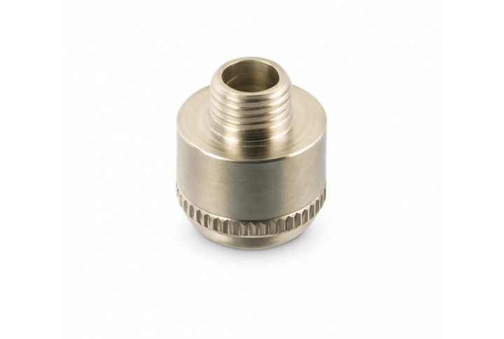 Windproof metal cone piece with screw-top lid closed on white background