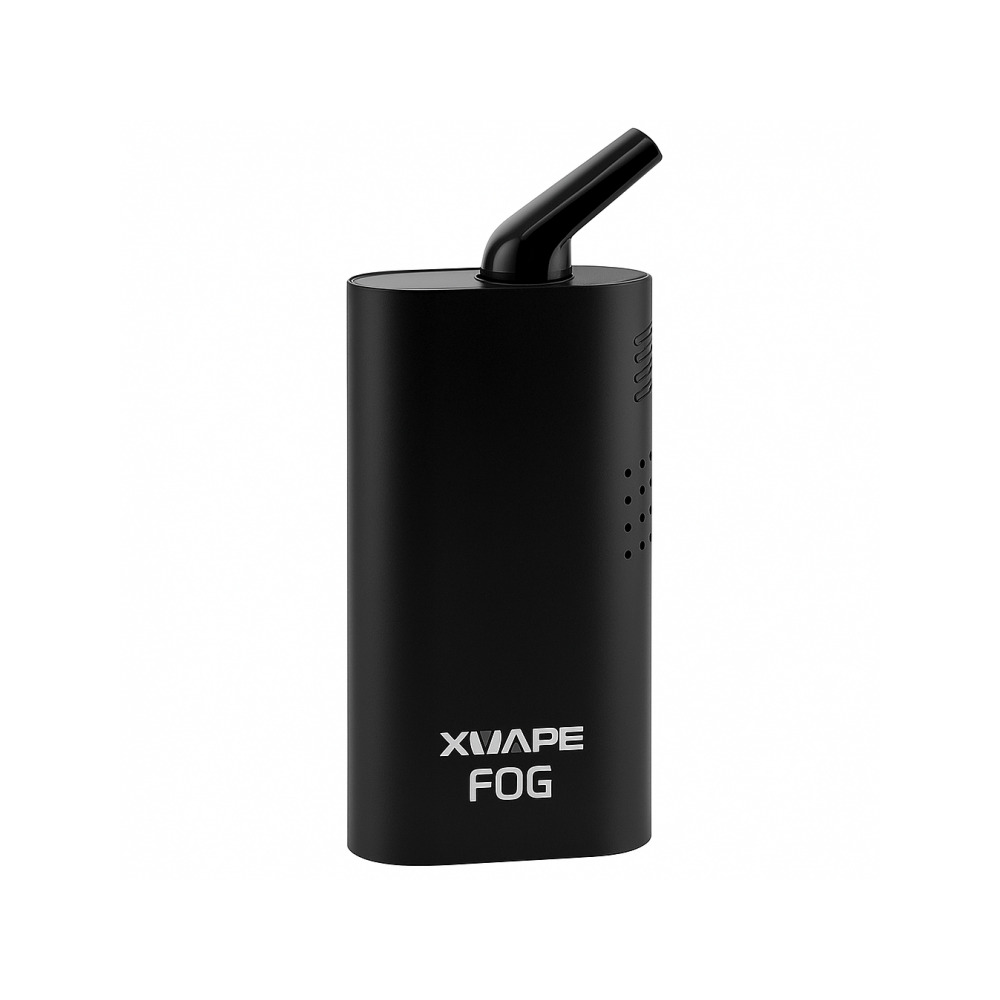 Xvape Fog vaporizer disassembled displaying stainless steel herb chamber and 18650 battery