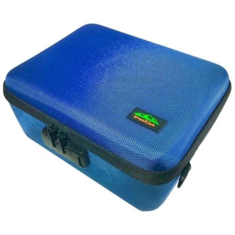 Sneakies Sport Version Odor Resistant Stash Box closed with combination lock and carrying strap