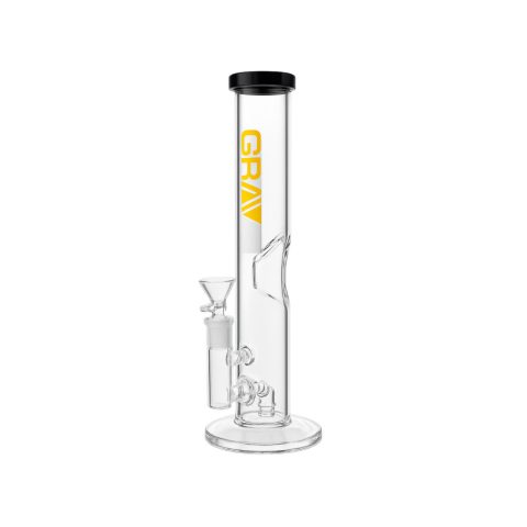 Grav Labs 12 inch Flared Water Pipe with Coil Shower Head and Yellow Logo