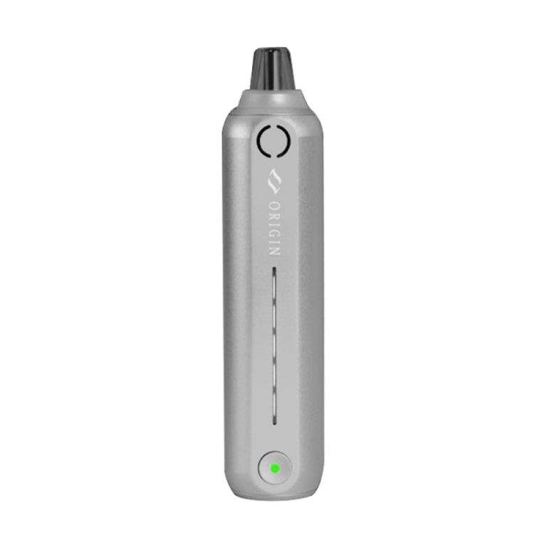 Origin Dry Herb Vaporizer showing all-metal body and compact form factor