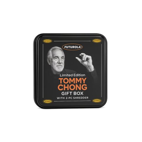 Futurola Tommy Chong Gift Box with 2-piece black shredder and rolling accessories